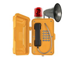 wall mounted yellow IP66 Broadcasting Telephone with large rubber Keypad and 9 memory auto call Beacon and Horn