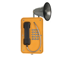 External Yellow IP66 wall mounted Broadcasting Telephone with Horn Ringer Repeater, Keypad and 9 memory autocall