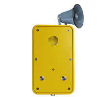 IP66 weatherproof external yellow analogue VoIP or 3G tunnel broadcasting phone with hands-free call button and horn
