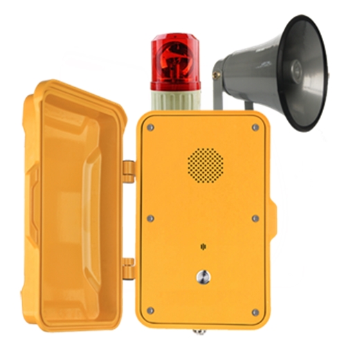 Robust Industrial broadcasting telephone hotline tunnelphone with beacon, horn repeater and door