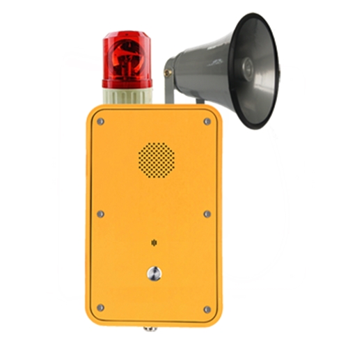 Robust Industrial PTC IP66 weatherproof broadcasting speakerphone with horn sounder and flashing beacon light and 1 call buttons