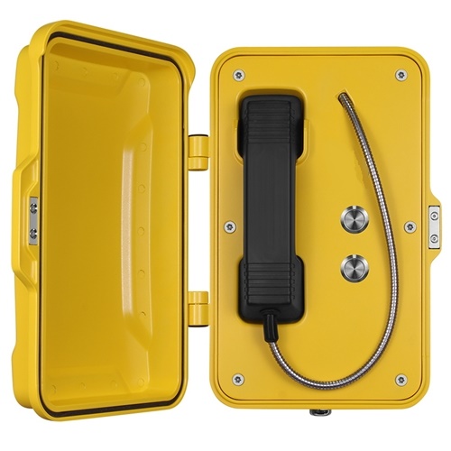 Weatherproof telephone with 2 call buttons
