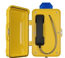 Weatherproof Industrial Emergency or Tunnel Telephone with beacon and Door